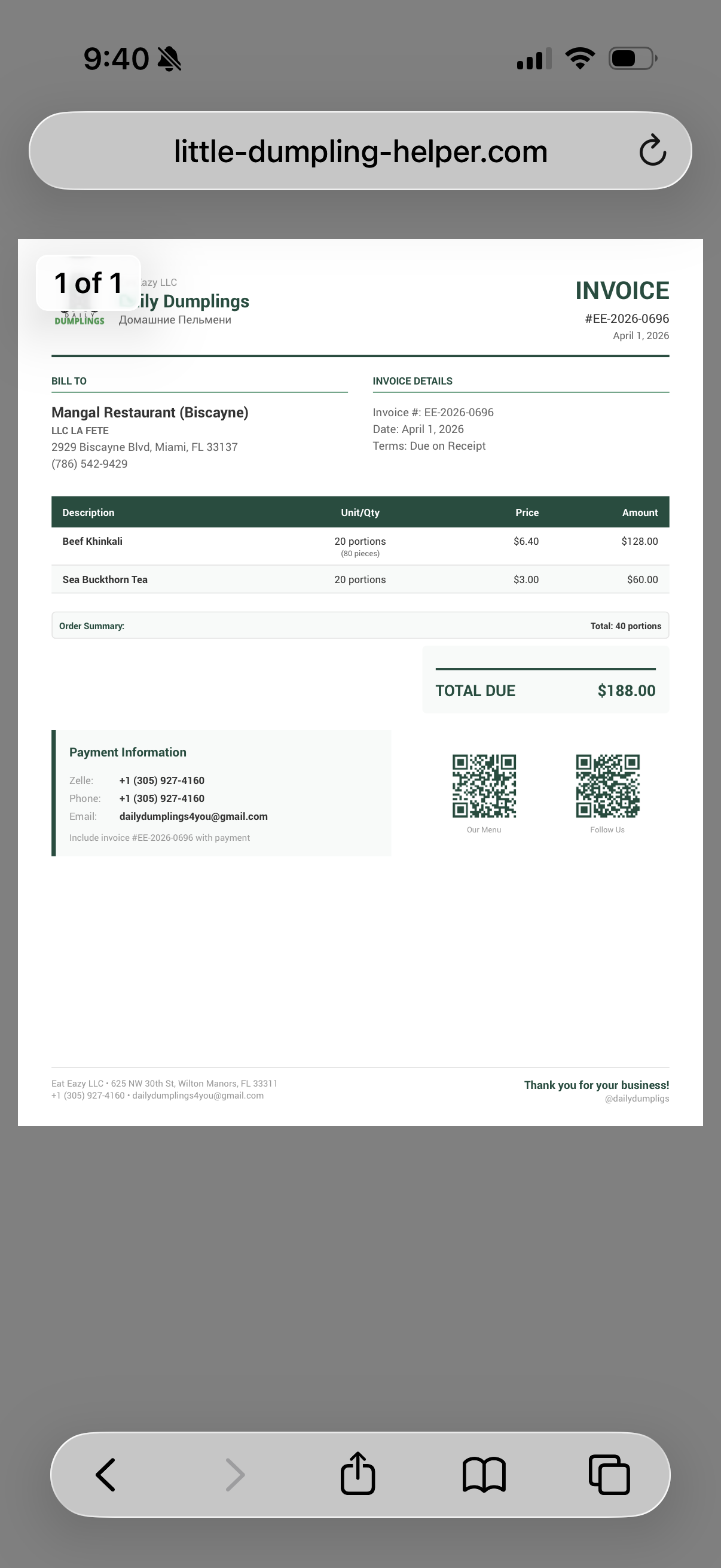 Generated invoice PDF with QR codes